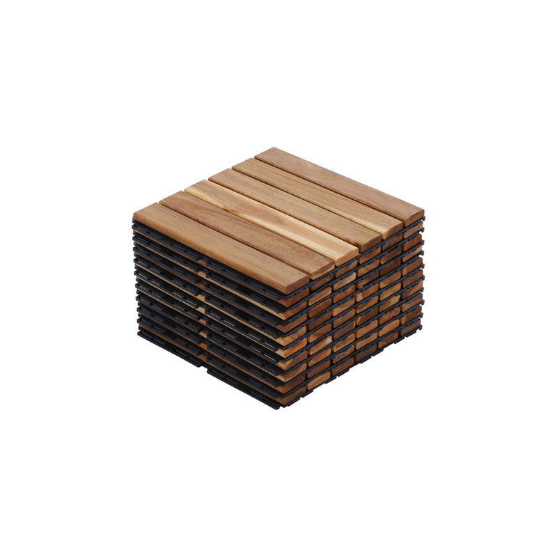 Interlocking Deck Tiles Striped Pattern, Waterproof Anti Mildew Brown