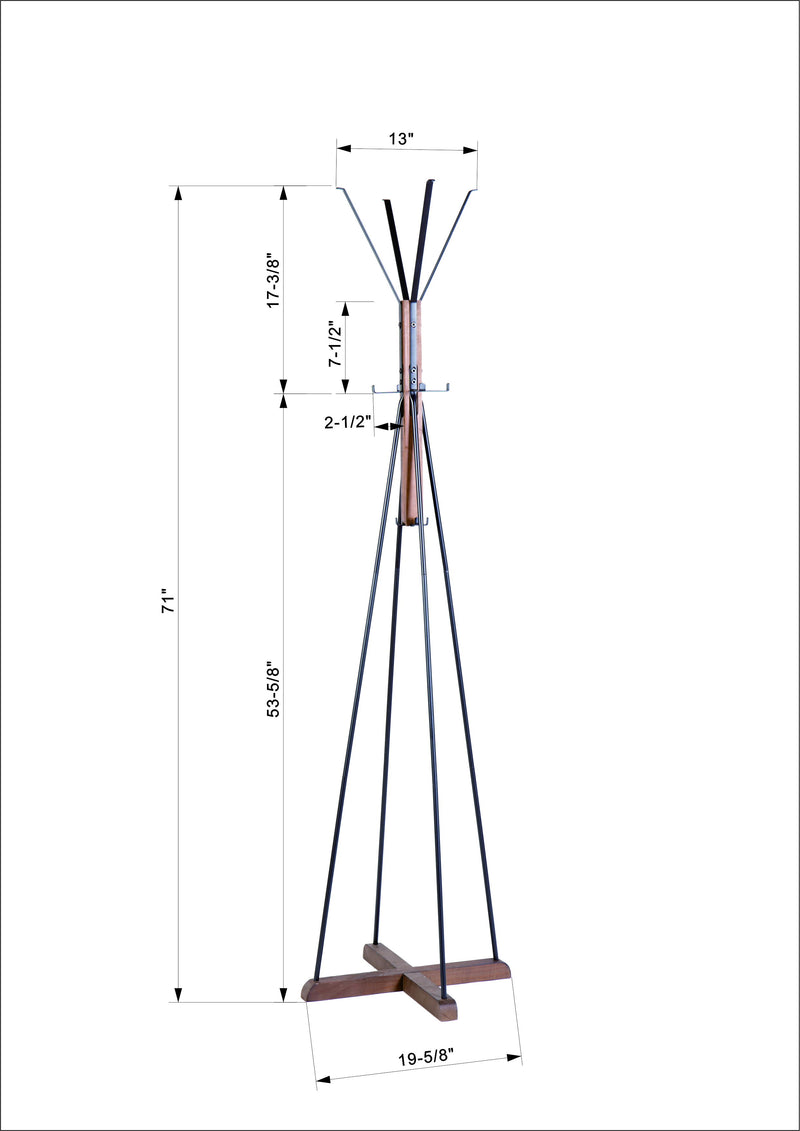 Reclaimed Wood And Metal Freestanding Coat Rack With Hooks Use In Bedroom, Living Room - Natural