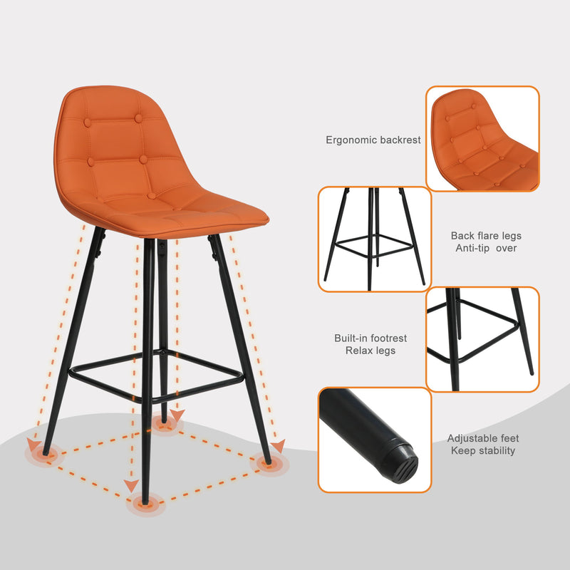 Modern Metal Counter Height Bar Stools With Back And Footrest (Set of 2)