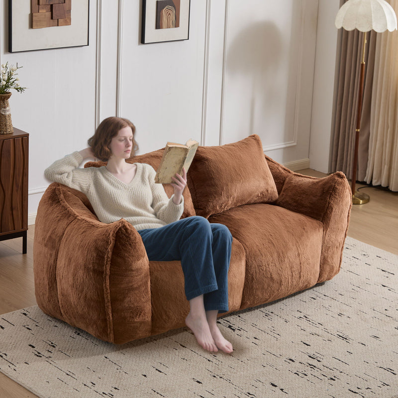 Giant Bean Bag Couch, Ultra Soft Fluffy Loveseat For Living Room Reading Chair With Pillows - Brown