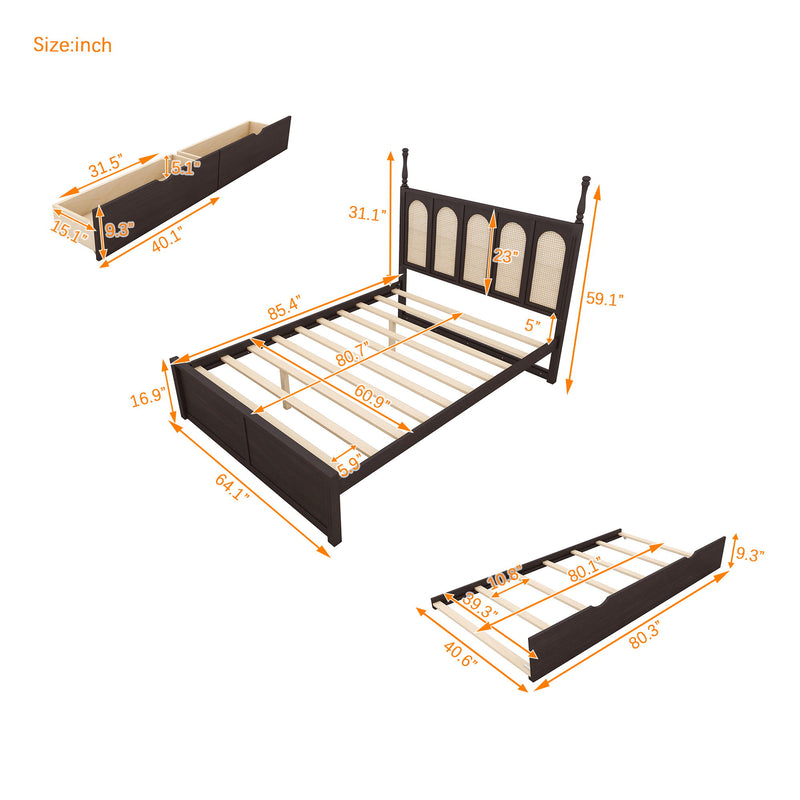 Platform Bed With With 2 Big Drawers With Trundle