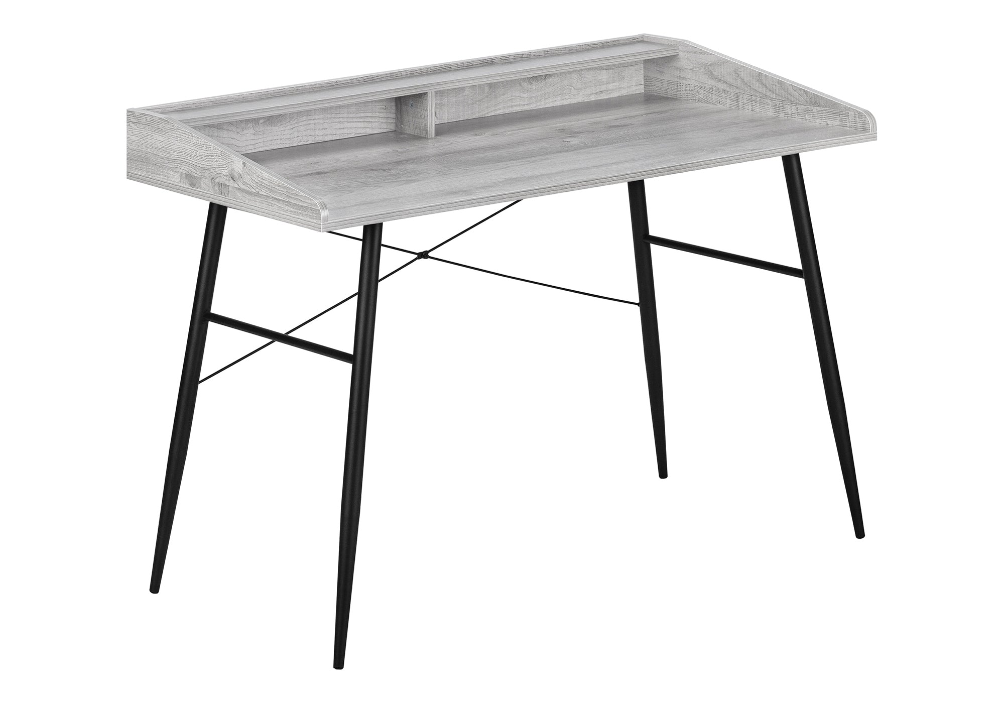Computer Desk, Home Office, Laptop, Storage Shelves, 48'l, Work, Grey Laminate, Black Metal, Contemporary, Modern