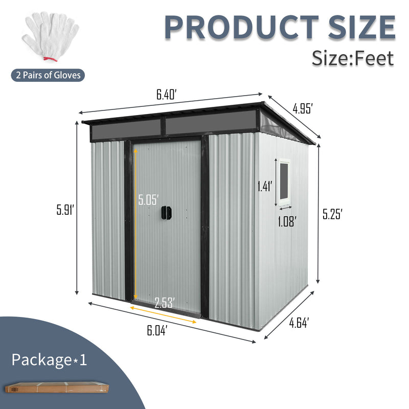 Outdoor Metal Storage Shed With Window And Transparent Plate For Garden, Lawn