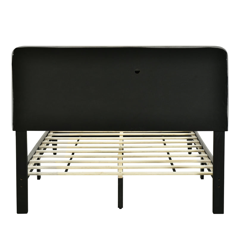 Full size Upholstered Platform Bed with Storage Headboard, Sensor Light and a set of Sockets and USB Ports, Linen Fabric, Gray