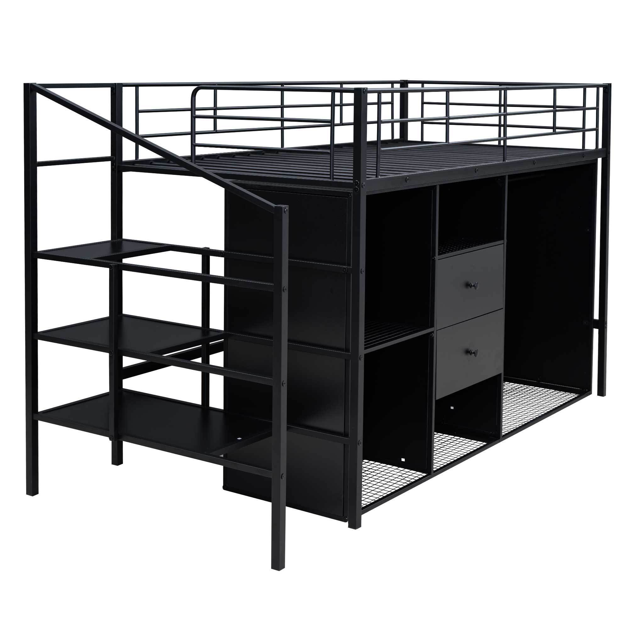Twin Size Metal Loft Bed with Drawers, Storage Staircase and Small Wardrobe - Atlantic Fine Furniture Melbourne FL