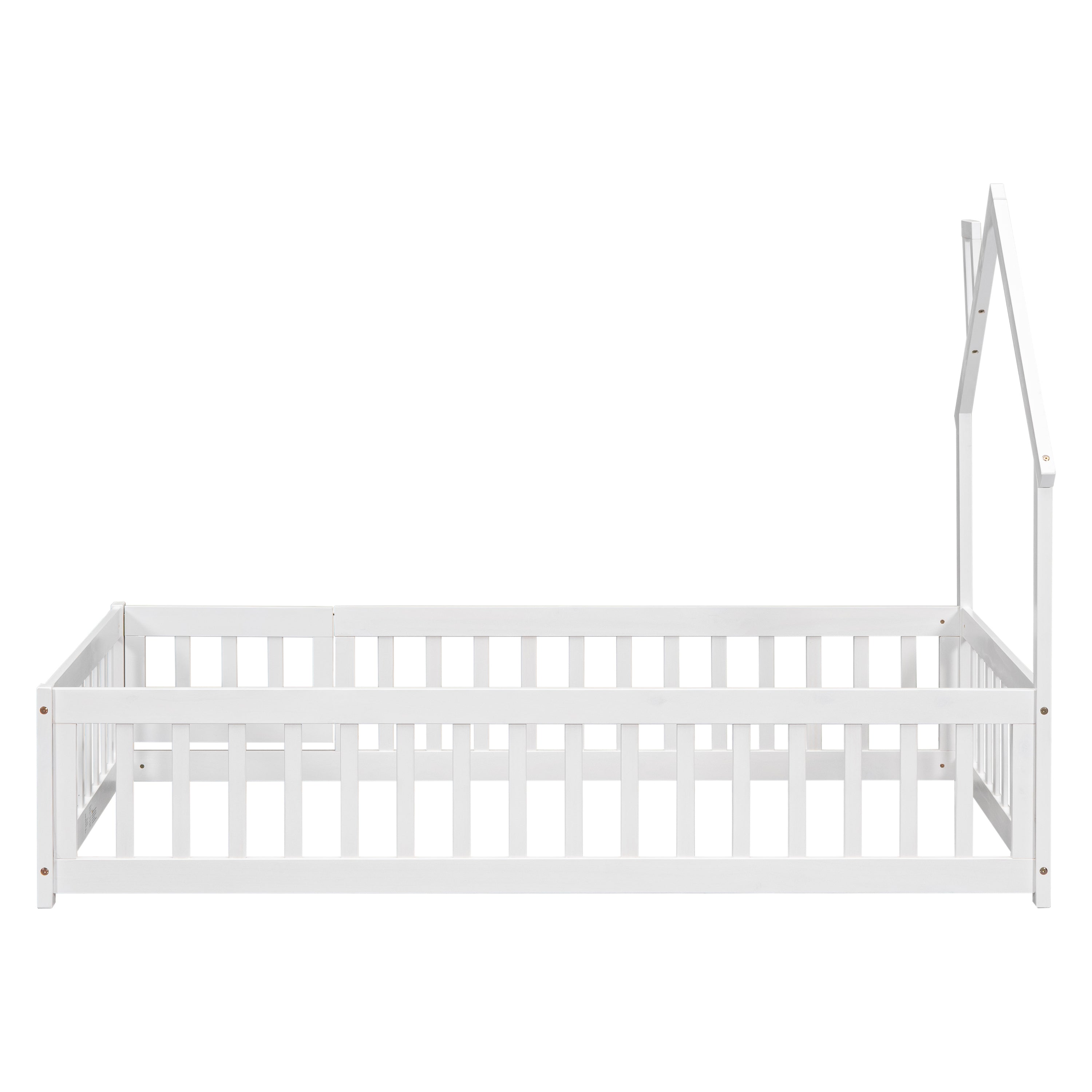 Twin House-Shaped Headboard Floor Bed with Fence,White