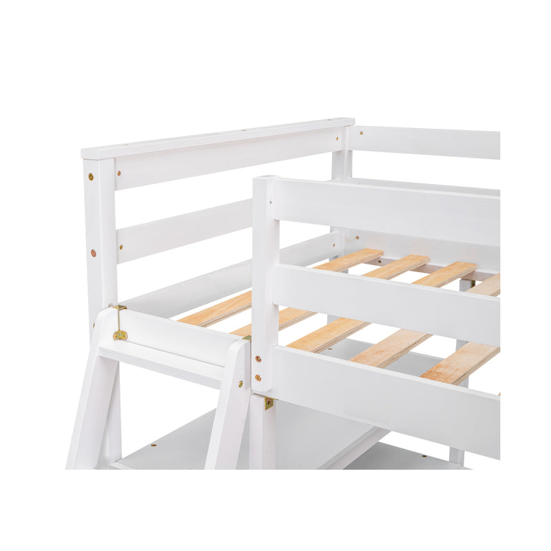 Twin Size Loft Bed with Desk and Shelves, Two Built-in Drawers, White (old SKU: GX000803AAK-1)