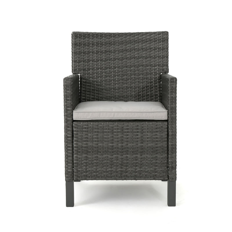 Outdoor Rattan Dining Chair With Straight Legs And Sloped Arms