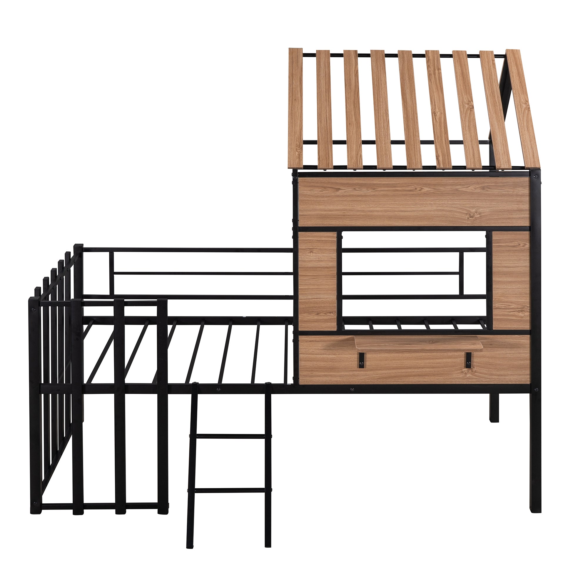 Metal Twin size Loft Bed with Roof, Window, Guardrail, Ladder Black - Atlantic Fine Furniture Melbourne FL