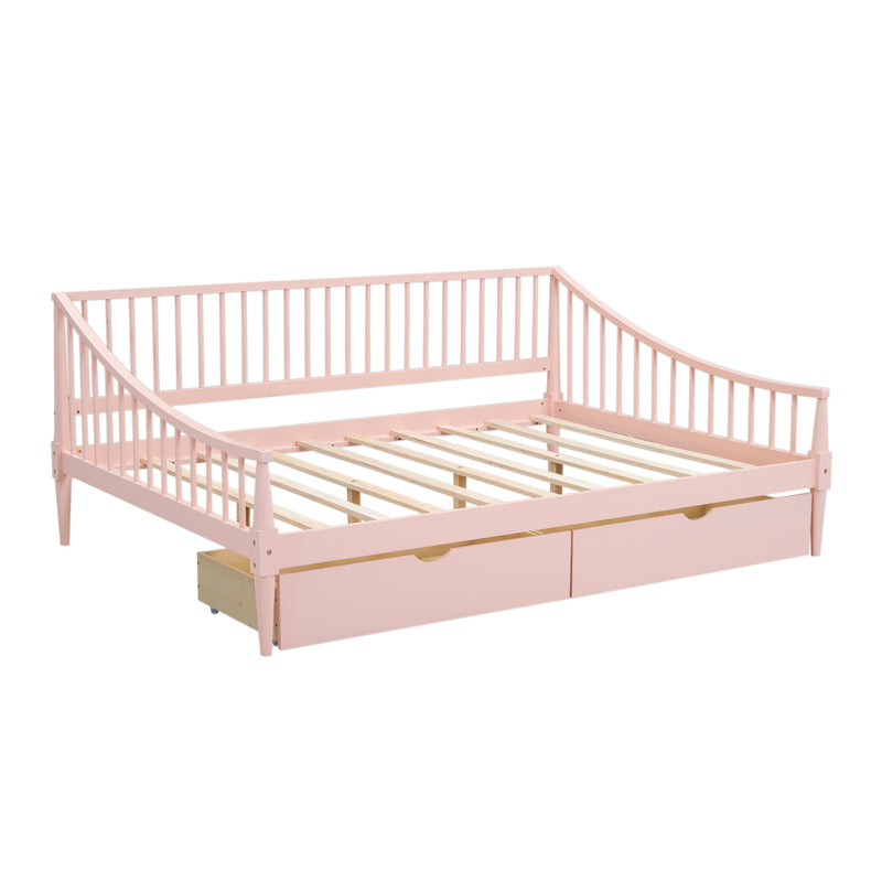 Full Size Daybed with Two Storage Drawers and Support Legs, Pink