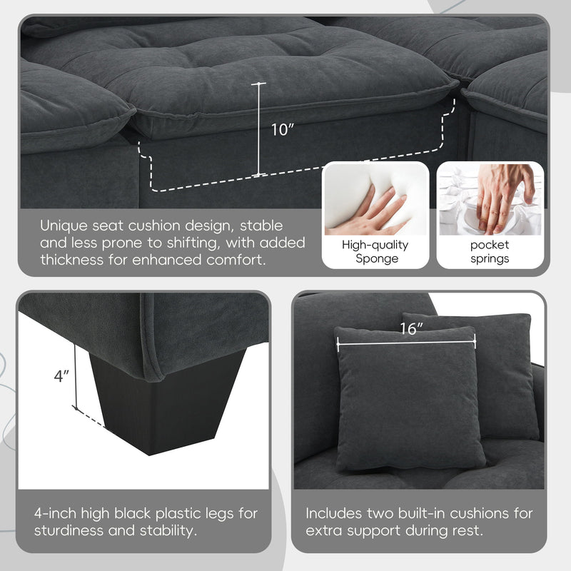 Modern Convertible Sectional L Shaped Reversible Couch Set With Free Pillows 4 Seat Suede Sleeper Sofa With Ottoman