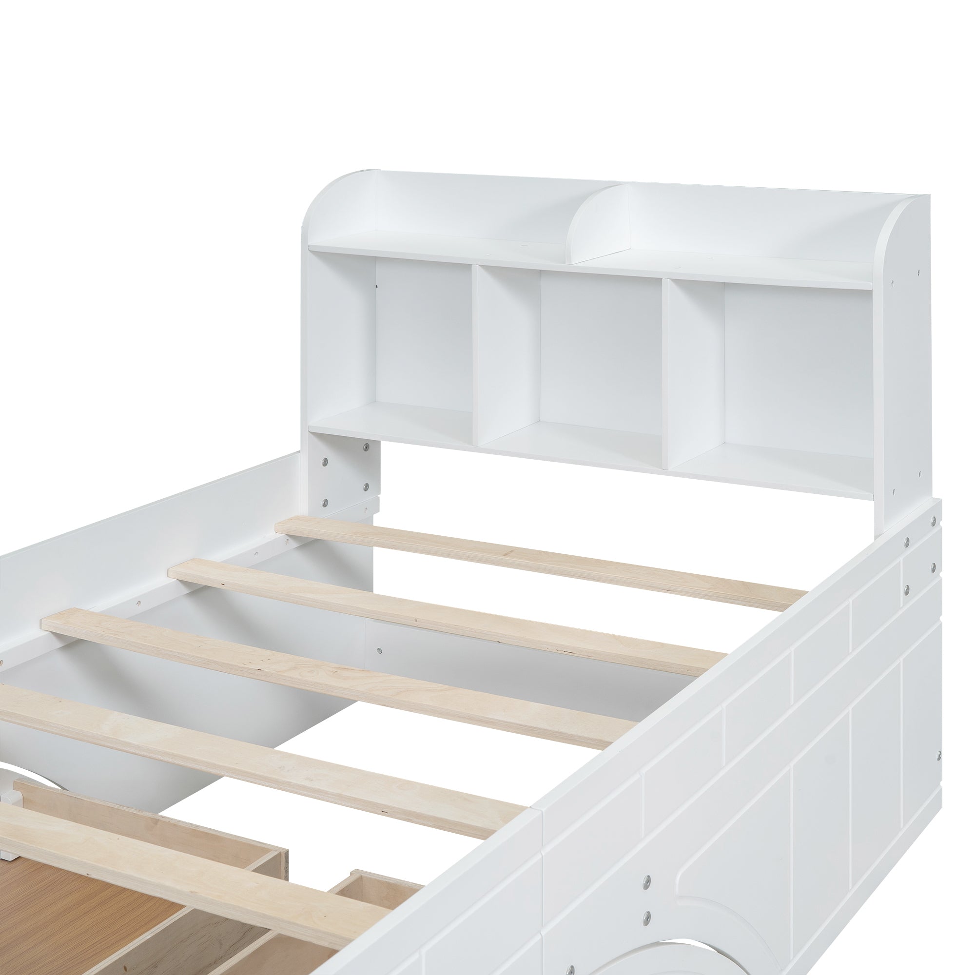 Wood Twin Size Platform Bed with 2 Drawers, Storage  Headboard and Footboard, White - Atlantic Fine Furniture Melbourne FL