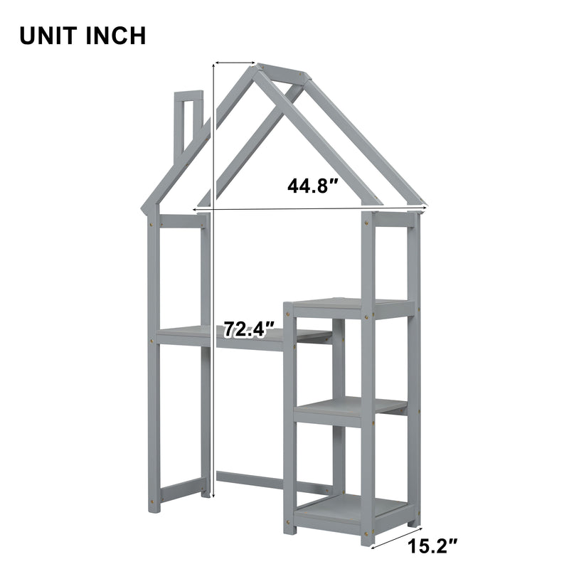House-Shaped Wooden Writing Desk, Kids Study Table, Bookshelf & Toy Storage