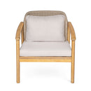 2 Piece Outdoor Acacia Wood Patio Club Chair, Patio Furniture Arm Chair With Woven Rope Backrest, Deep Seating For Porch - Light Teak / Beige