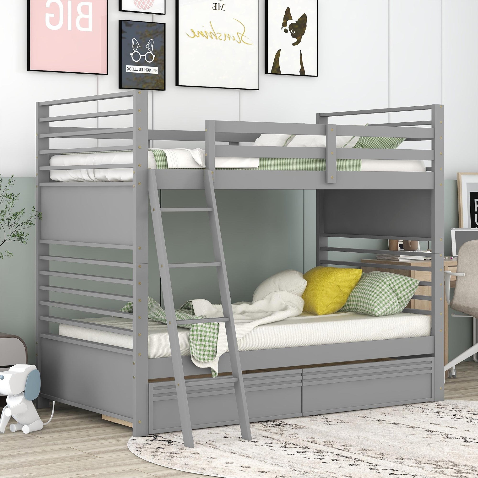 Twin over Twin Wood Bunk Bed with Two Drawers - Gray - Atlantic Fine Furniture Melbourne FL