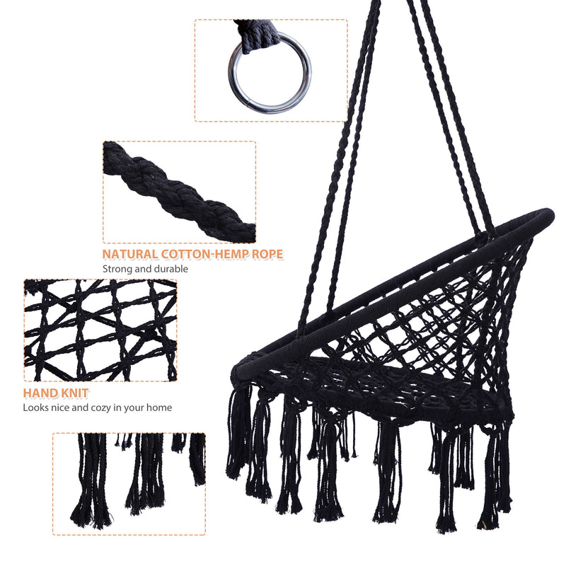 Macrame Hanging Hammock Chair, Cotton Rope Swing For Indoor And Outdoor Use