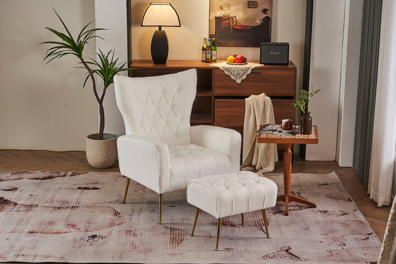 Modern Accent Chair With Ottoman, Comfy Armchair For Living Room, Bedroom, Apartment