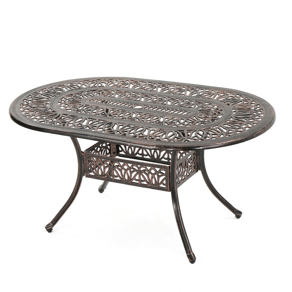 Outdoor Aluminum Dining Table With Umbrella Holder And Curved Legs - Copper