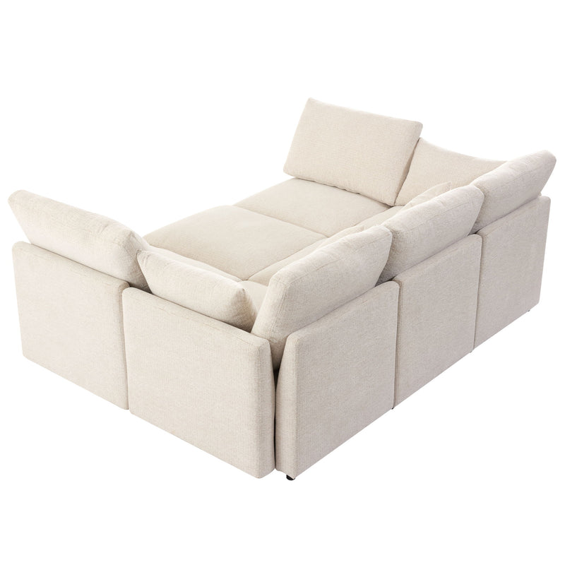 Sectional Sofa Modular Sofa U - Shaped Sofa Couch Sofa Bed L - Shaped Sofa With A Movable Ottoman And Two USB Ports For Living Room