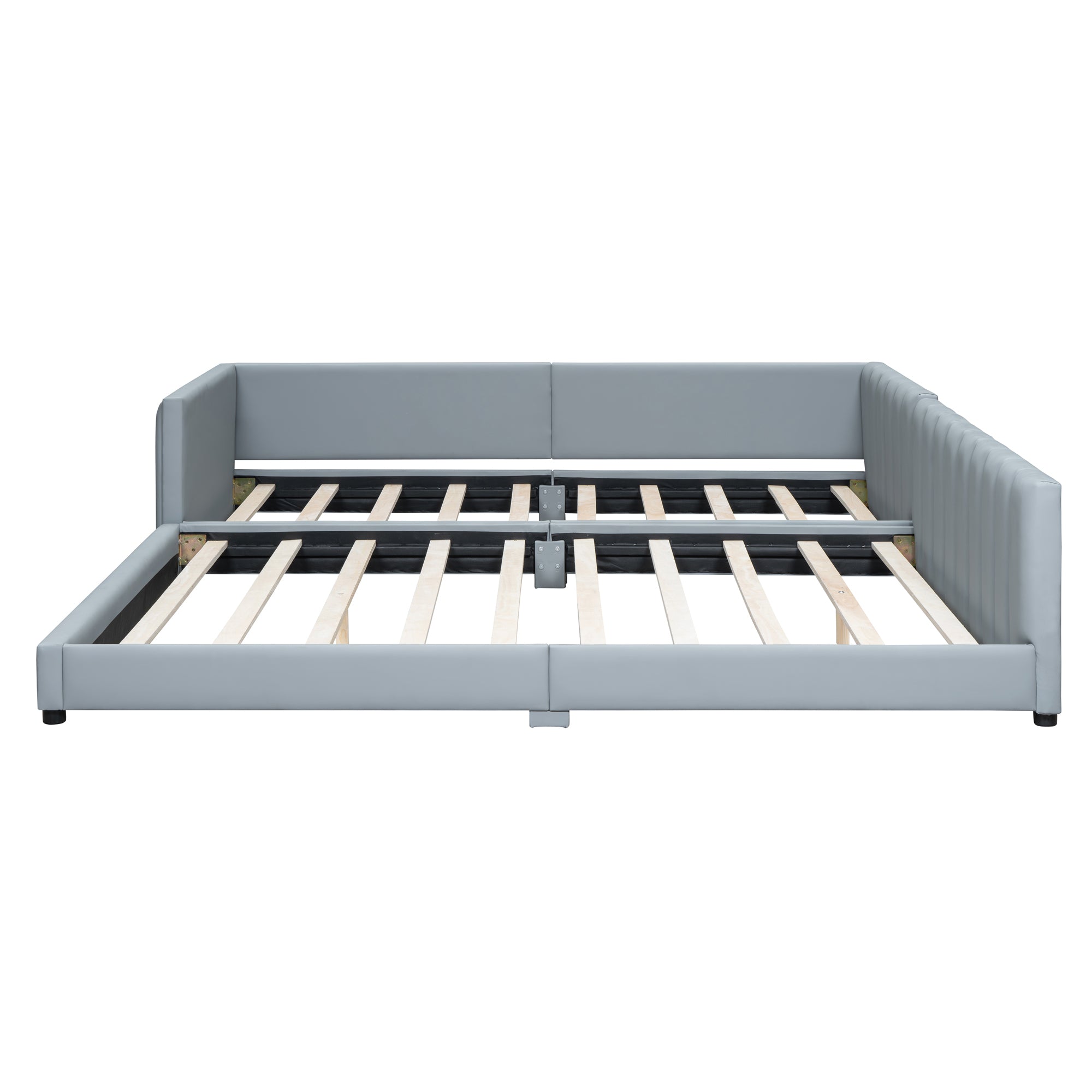 Queen Size & Twin XL Size Upholstered Platform Bed, Mother & Child Bed, PU Leather, Gray - Atlantic Fine Furniture Melbourne FL
