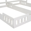 Twin Size Platform Bed With Shared Design, Guardrails, And Built In Shelves - Creamy White