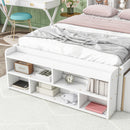 Full Bed with Bookcase Headboard, Under bed Storage Drawers and Bed End Storage Case,White