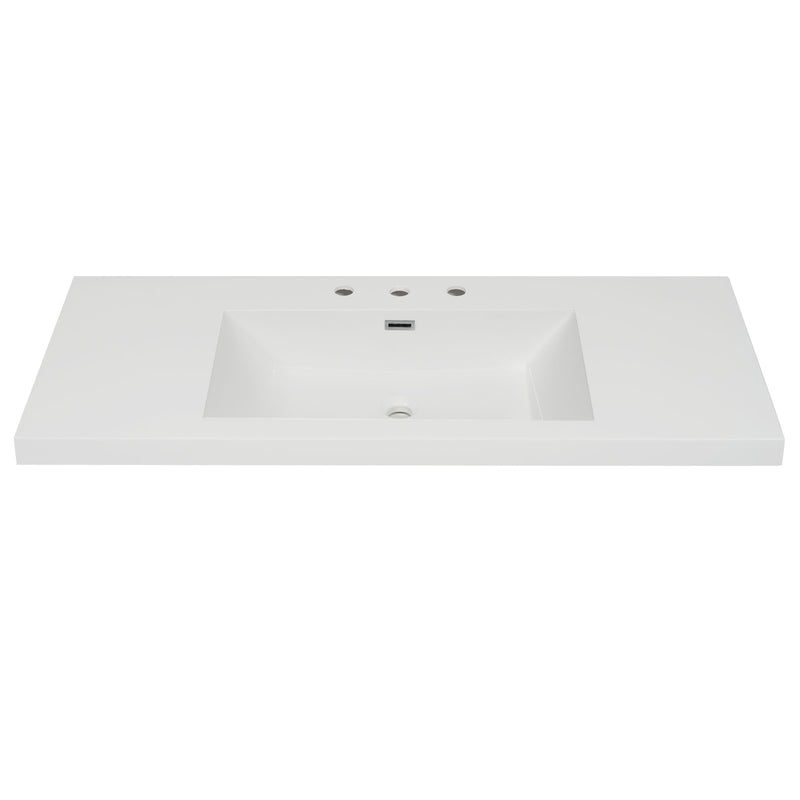 Vanity Top With 3 Faucet Holes, Rectangular Basin For Bathroom - White
