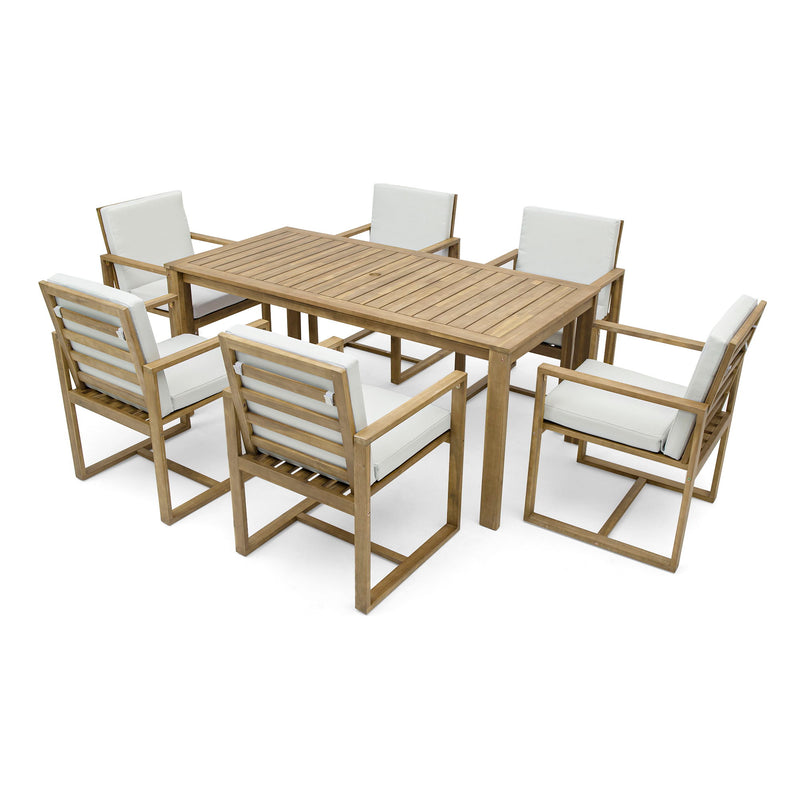 Patio Dining Set Outdoor Dining Table And Chair Set With And Removable Cushions For Patio, Backyard, Garden - Light Teak