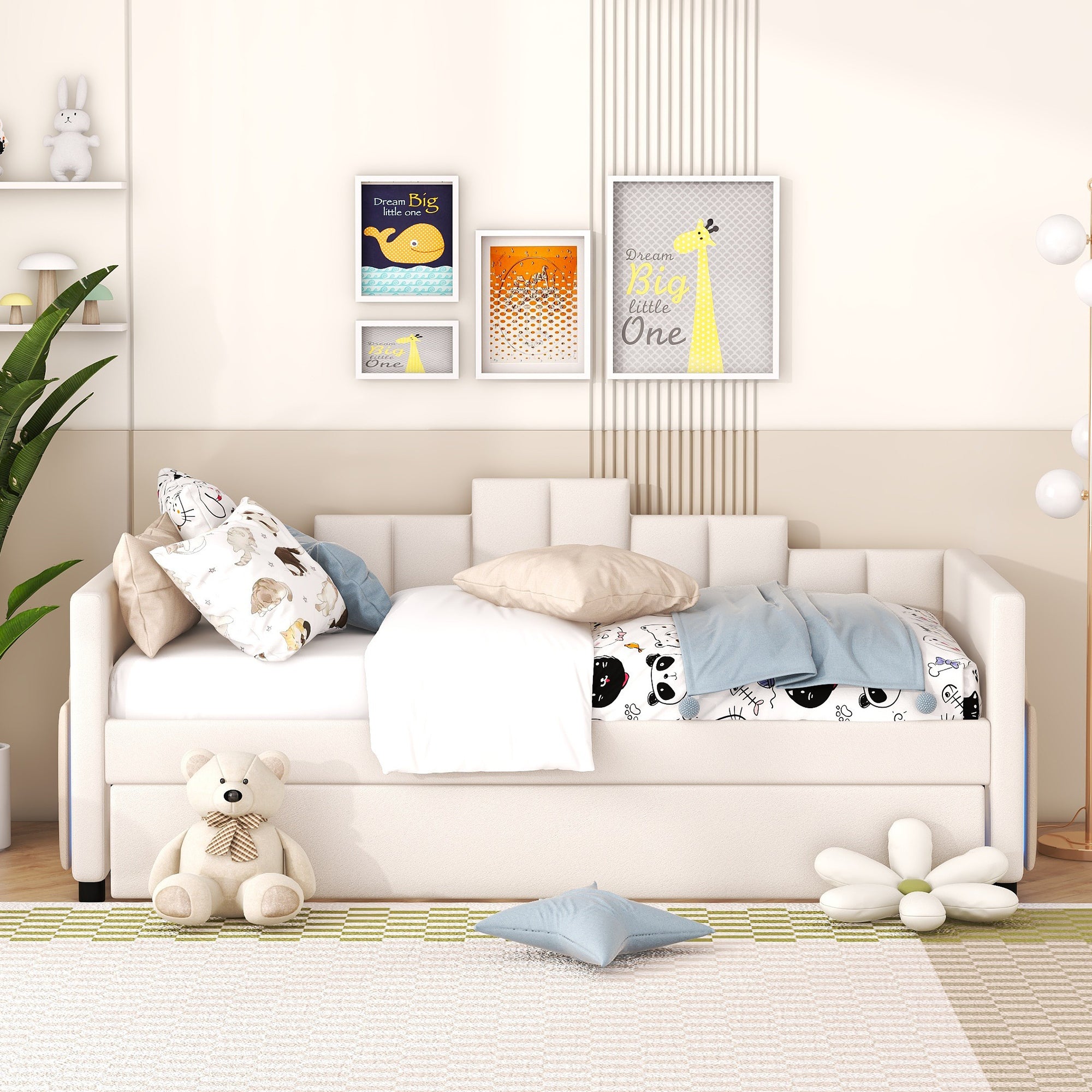 Twin Size Upholstered Daybed with Light and USB Port, Beige - Atlantic Fine Furniture Melbourne FL