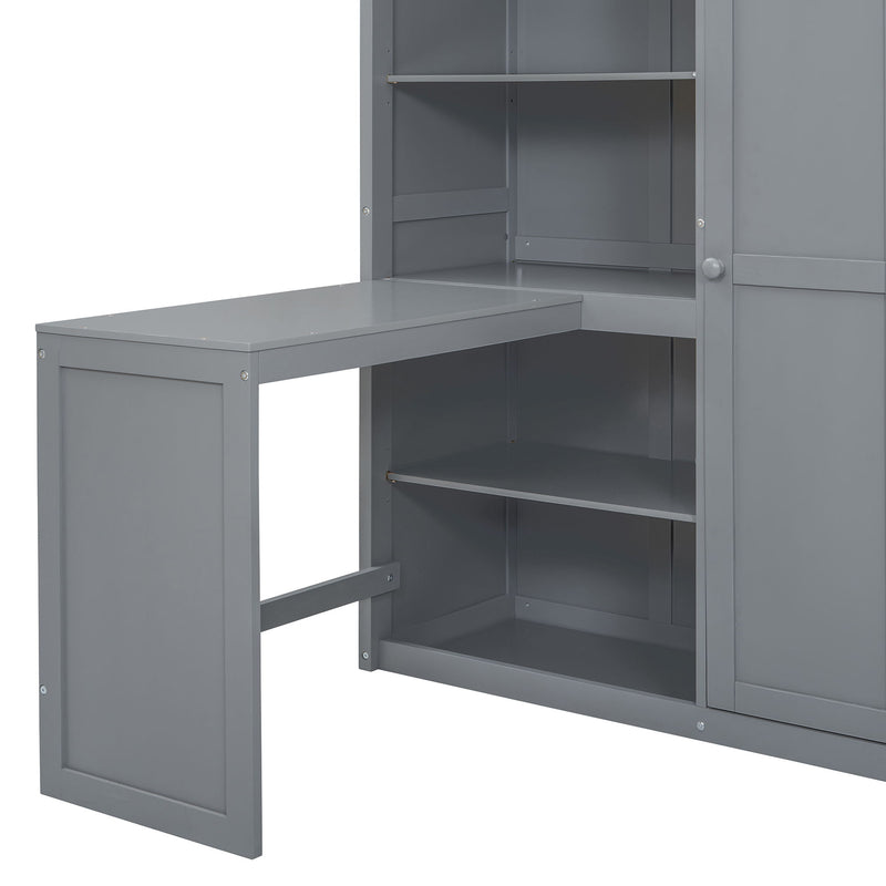 Loft Bed With Wardrobe, Desk And Shelves