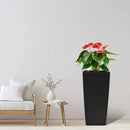 Elegant Square Planter With Automatic Watering System, Faux Rattan Design, Polypropylene (Set of 2) - Black