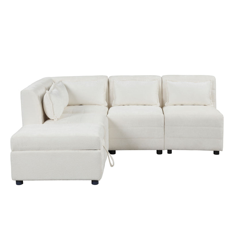 Free-Combined Sectional Sofa 5 Seater Modular Couches With Storage Ottoman, 5 Pillows For Living Room