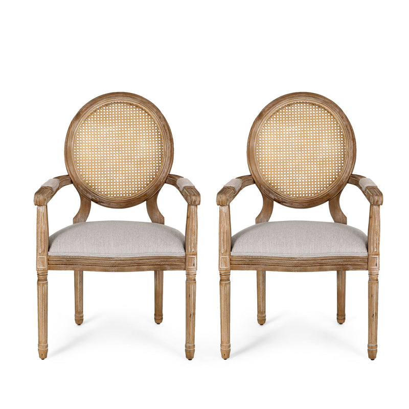 French Country Style Wood And Cane Upholstered Dining Chair Set