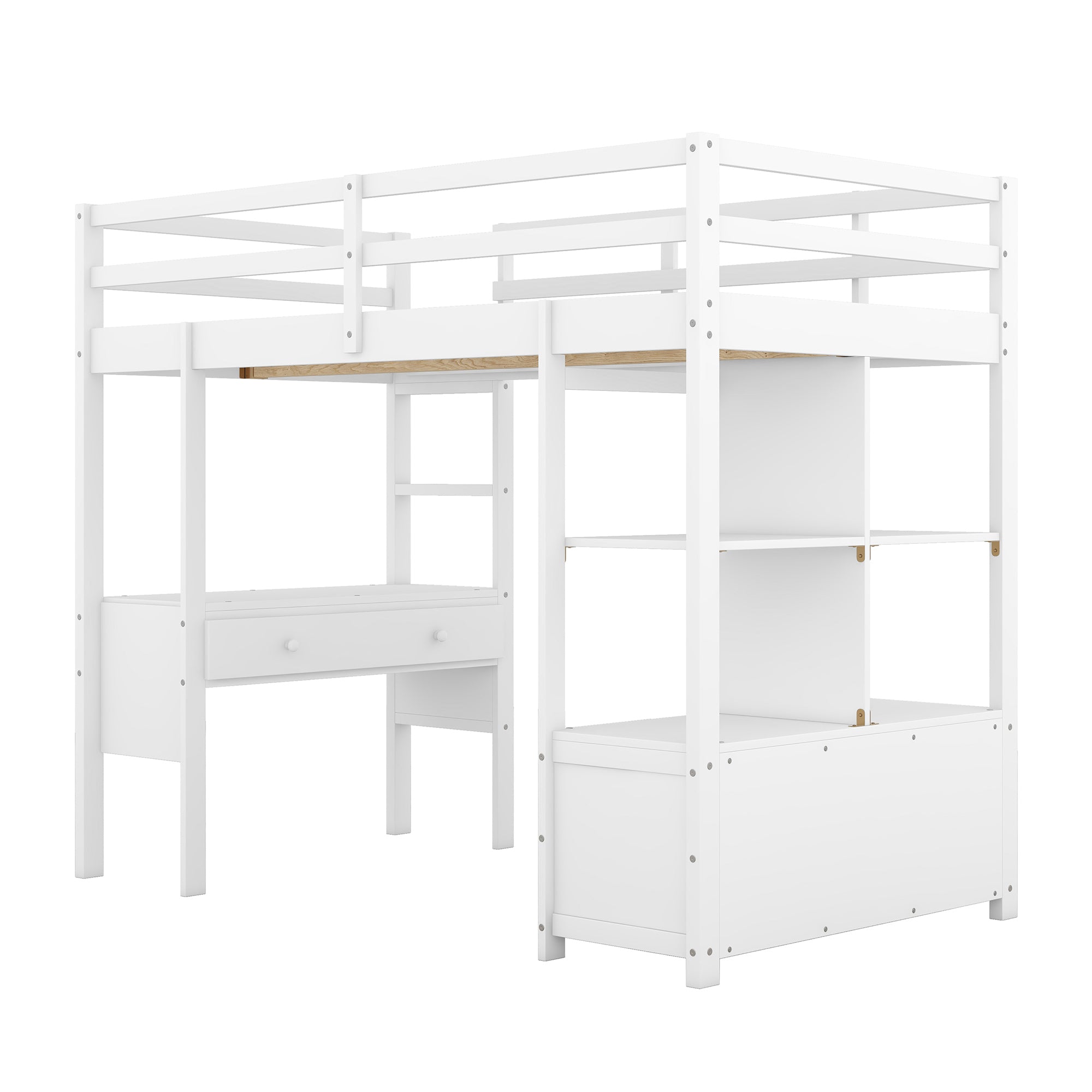 Twin  Size Loft Bed with Built-in Desk with Two Drawers, and Storage Shelves and Drawers,White - Atlantic Fine Furniture Melbourne FL