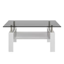 Modern Rectangular Coffee Table With Tempered Transparent Glass Top And Storage Shelf