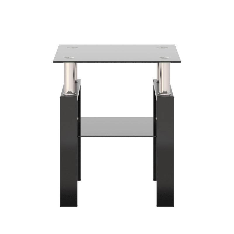 Modern Tempered Glass Tea Table, End Square Table For Living Room - Black