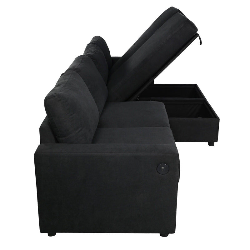 Convertible Sectional Sofa With Storage Chaise Lounges And USB Ports