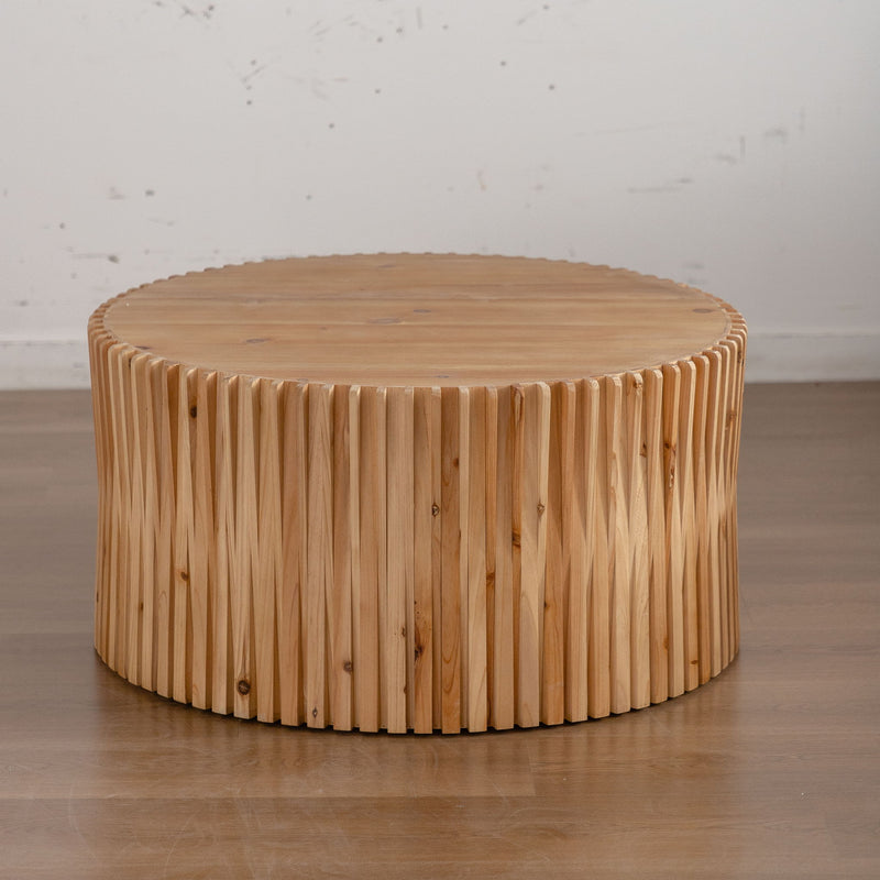 Cylindrical Coffee Table With Vertical Texture Relief
