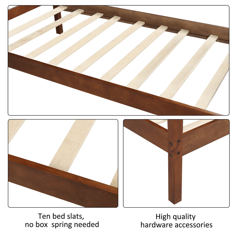 Twin Size Platform Bed With Headboard And Wooden Slat Support