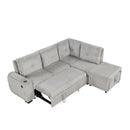 Pull-Out L-Shaped Sectional Sofa With Movable Ottoman And Stool, Large Storage Space, A Cup Holder, And 2 USB Ports For Living Room