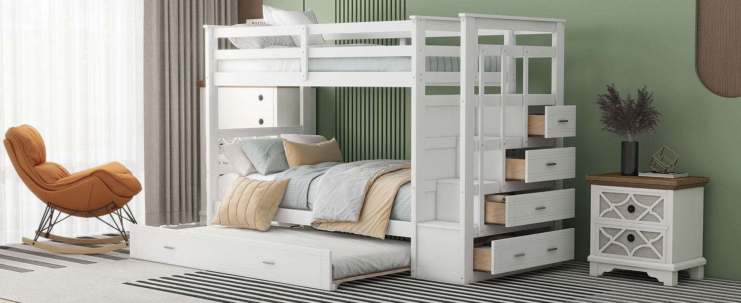 Twin Over Twin Bunk Bed with Trundle and Staircase,White(OLD SKU:LT000068AAK) - Atlantic Fine Furniture Melbourne FL
