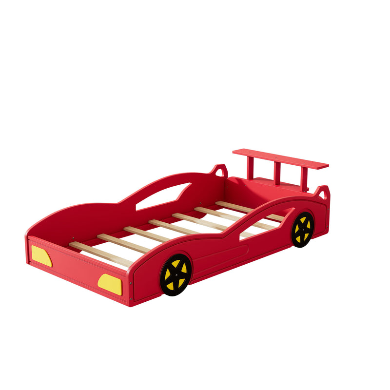 Wooden Race Car Bed, Car Shaped Platform Twin Bed With Wheels For Teens