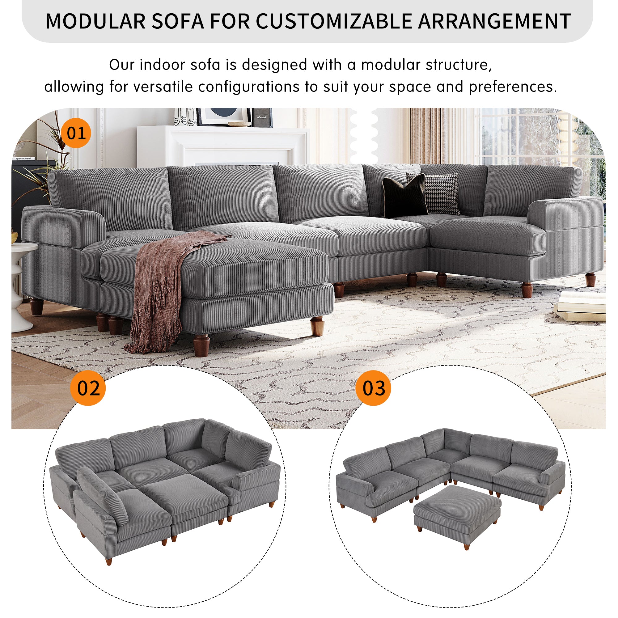 U_Style Modular Sectional Sofa with Ottoman L Shaped Corner Sectional for Living Room, Office, Spacious Space(same sku: WY000336AAE)