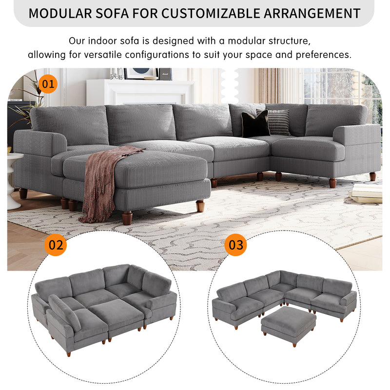 U_Style Modular Sectional Sofa with Ottoman L Shaped Corner Sectional for Living Room, Office, Spacious Space(same sku: WY000336AAE)