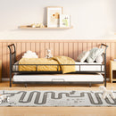 Twin Size Metal Daybed with Curved Handle Design and Twin Size Trundle, Black