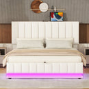 Upholstered Bed With Hydraulic Storage System And LED Light, With Sockets And USB Ports