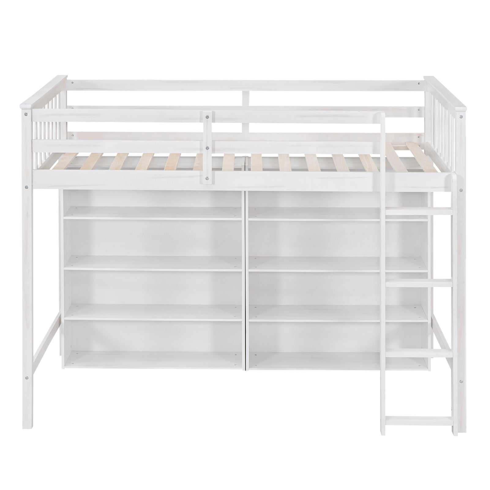 Twin Size Loft Bed with 8 Open Storage Shelves and Built-in Ladder, White - Atlantic Fine Furniture Melbourne FL