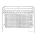 Twin Size Loft Bed with 8 Open Storage Shelves and Built-in Ladder, White