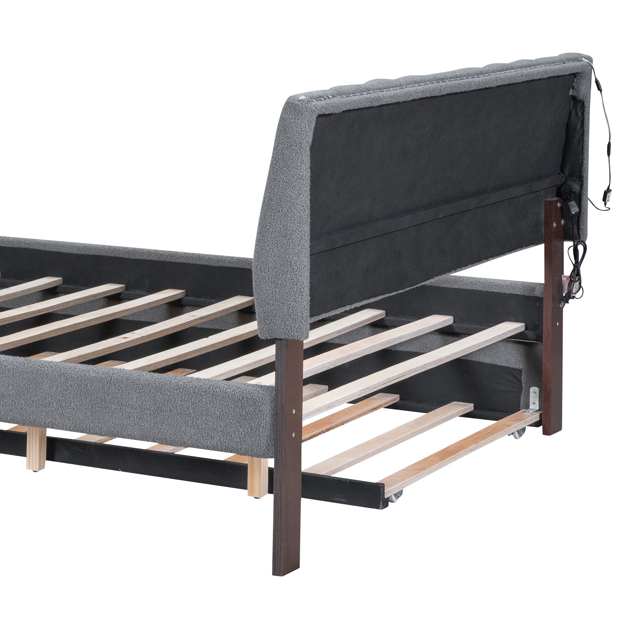 Teddy Fleece Queen Size Upholstered Platform Bed with Trundle, Gray - Atlantic Fine Furniture Melbourne FL