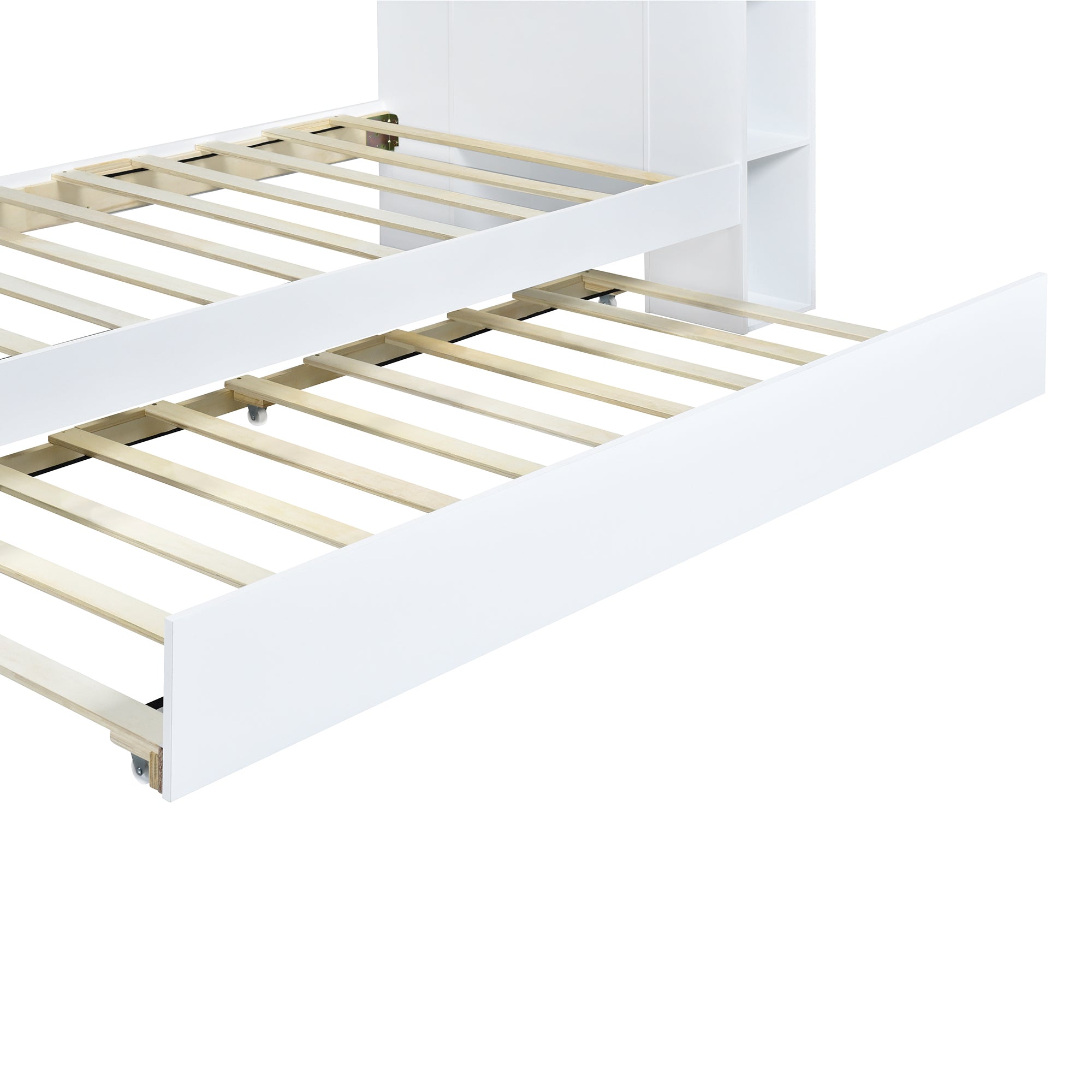 Twin Size Storage Platform Bed Frame with with Trundle and Light Strip Design in Headboard,White - Atlantic Fine Furniture Melbourne FL